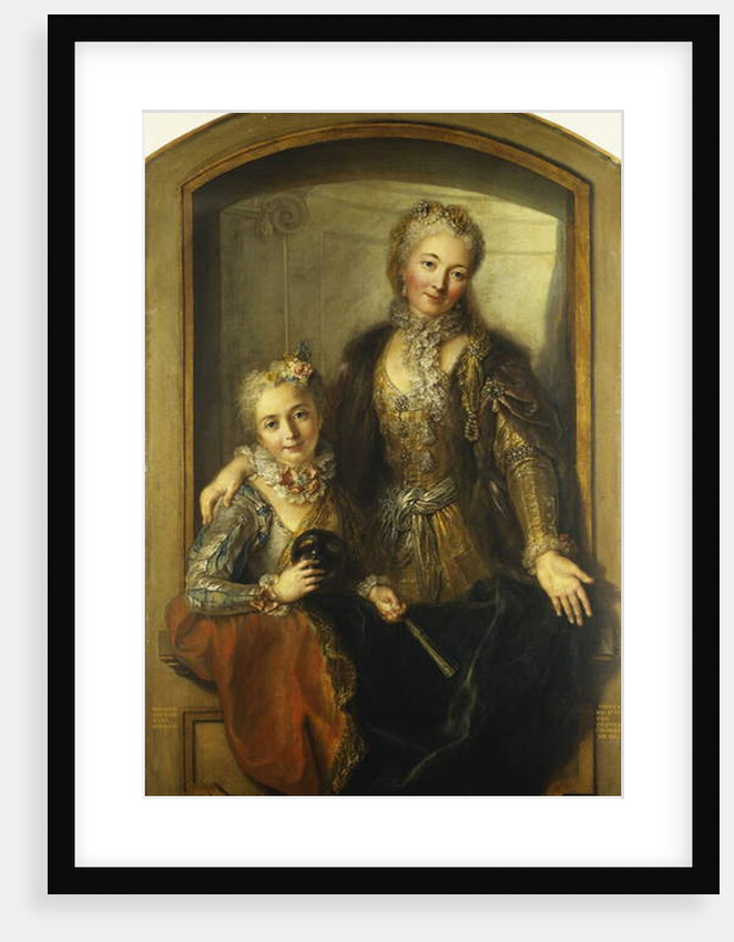 Portrait of Madame Dupille and Her Daughter, Mid-Body, Dressed in Ball Gowns in a Window, 1733 by Antoine Coypel
