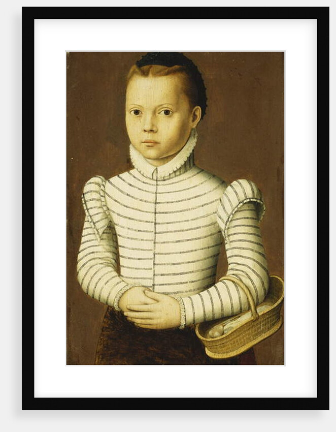 Portrait of a Young Girl Wearing a Black and White Costume Holding a Basket by Pieter Jansz. Pourbus