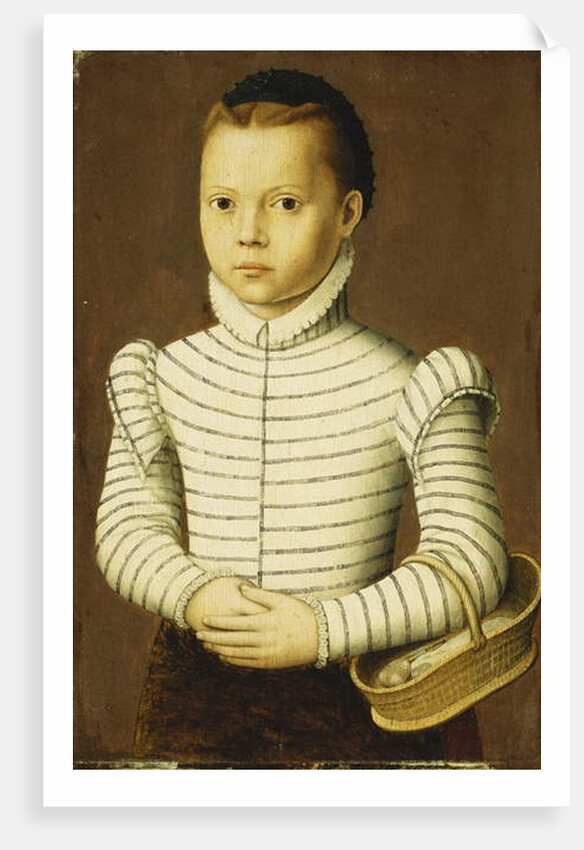 Portrait of a Young Girl Wearing a Black and White Costume Holding a Basket by Pieter Jansz. Pourbus