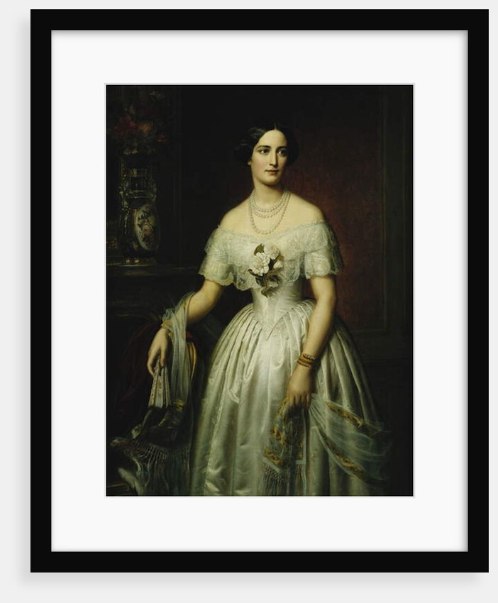 Portrait of a Lady Standing Three-Quarter Length Wearing a White Dress, 1851 and 1876 by August Schiott