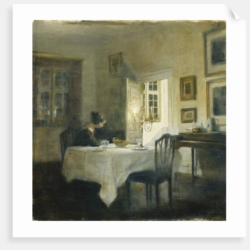 A Woman at a Table in a Dining Room by Carl Holsoe