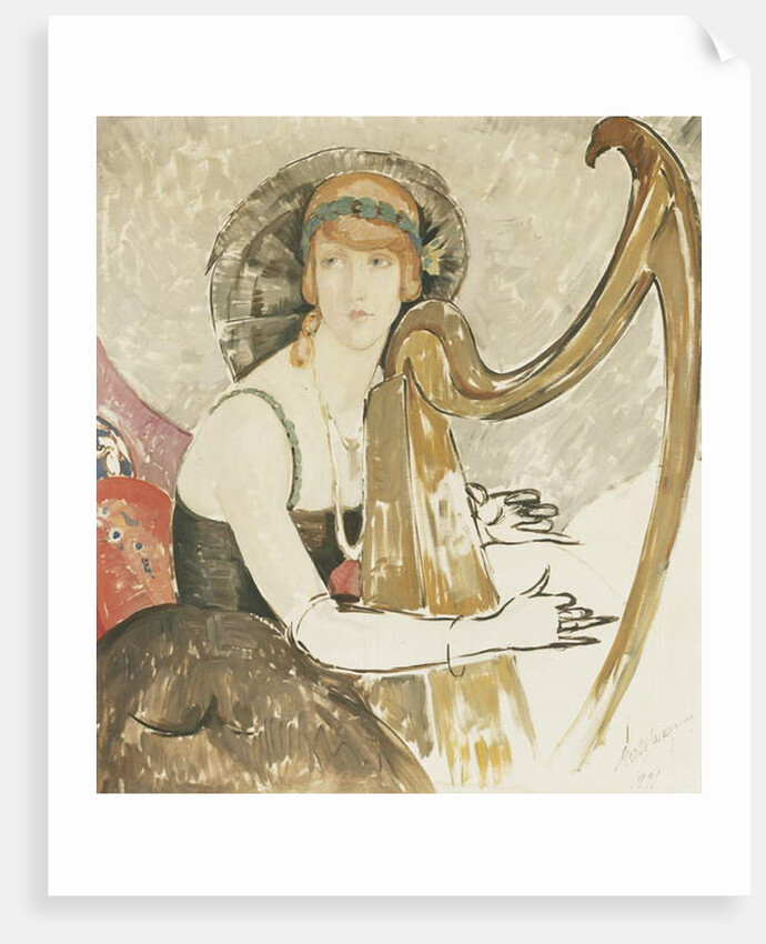 A Lady Playing a Harp, 1921 by Gerda Marie Frederike Wegener
