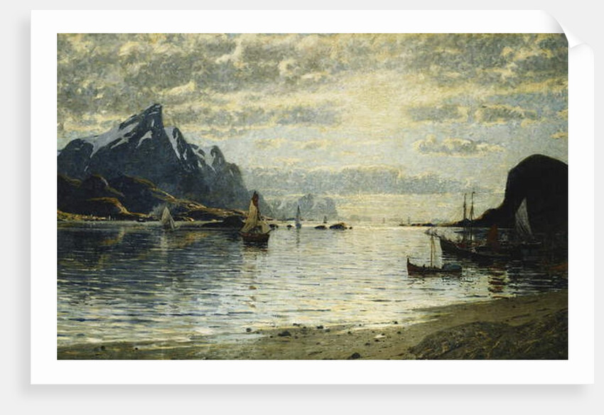 A Fjord Scene with Sailing Vessels by Adelsteen Normann