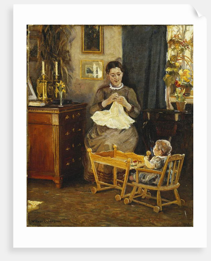 An Interior with a Mother and Child by Viggo Pedersen