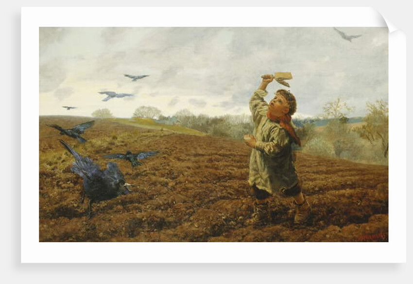 The Crow-Scarer; 'Pigeons and Crows, Take Care of Your Toes', 1884 by Arthur Hughes
