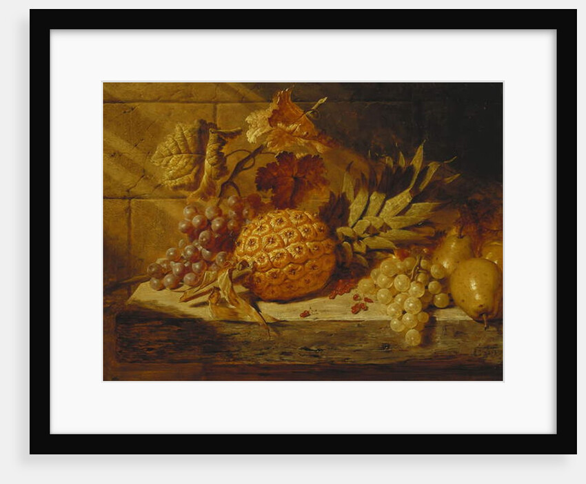Black and White Grapes, Pears, Redcurrants and a Pineapple on a Ledge, 1845 by George Lance