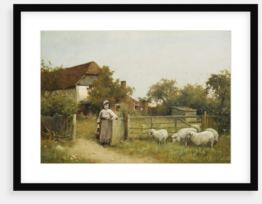 Young Girl with Sheep, by a Cottage by Benjamin D. Sigmund
