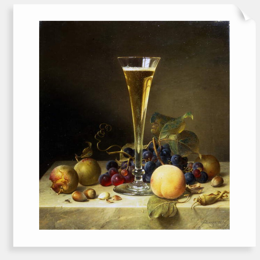 Still Life with a glass of champagne, 1855 by Johann Wilhelm Preyer