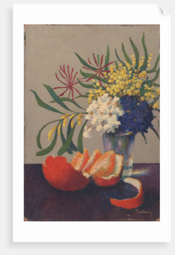 Still Life with Flowers and an Orange by Felix Elie Tobeen