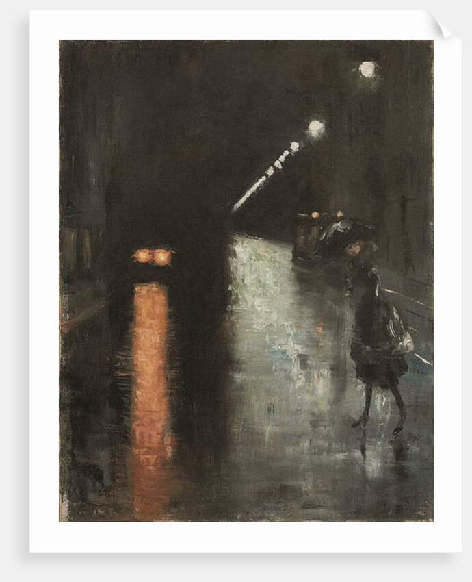 Street scene in Berlin at night, c.1920 by Lesser Ury