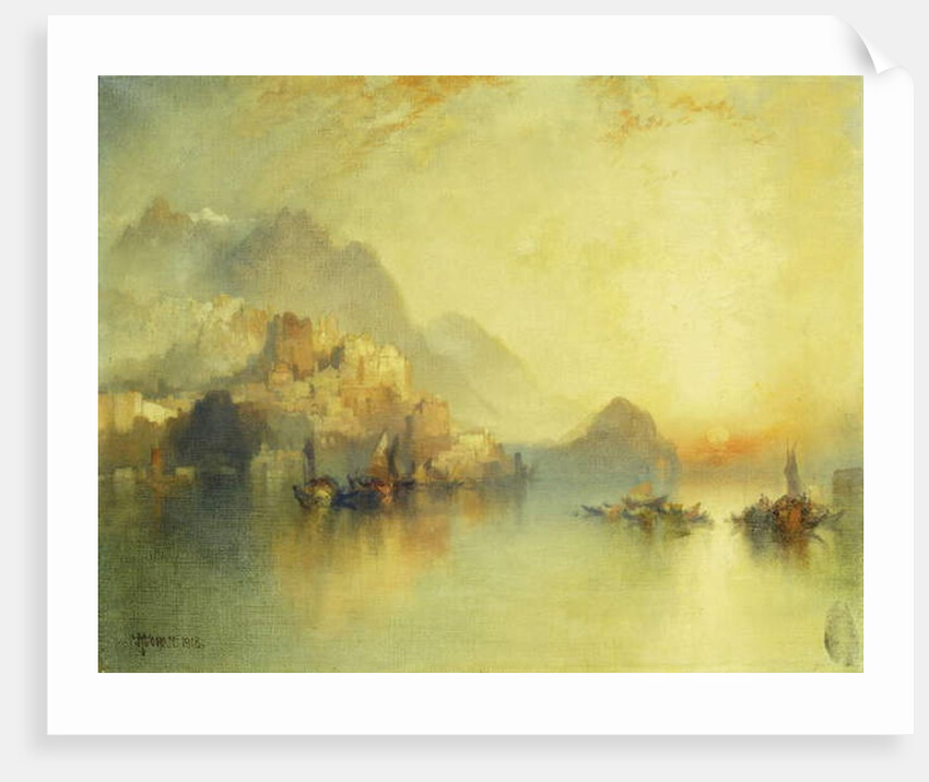 A Hillside Village at Sunset, 1918 by Thomas Moran