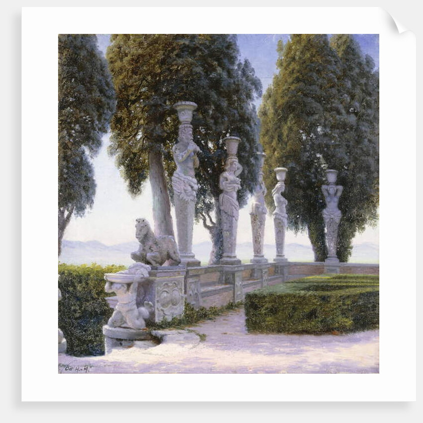 Square with Caryatids in the Grounds of the Villa Farnese, Caprarola; Piazzale delle Cariatidi nel parco di Palazzo Farnese a Caprarola by Adolf Heinrich Hansen