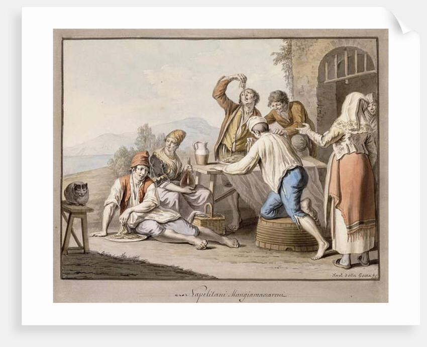Neopolitans Eating Macaroni; Napolitani Mangia maccaroni by Saviero Xavier della Gatta