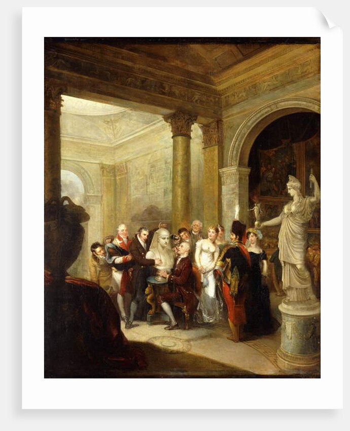 A Capriccio Interior with a Group of Ladies and Gentlemen examining a Bust of Antinous by Michael William Sharp
