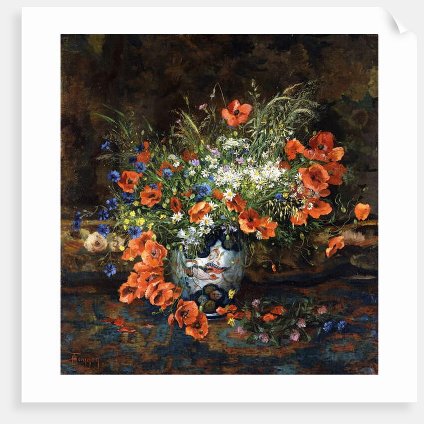Poppies, Daisies, Buttercups and other Flowers in a Japanese Imari Vase by Theodore Hannon
