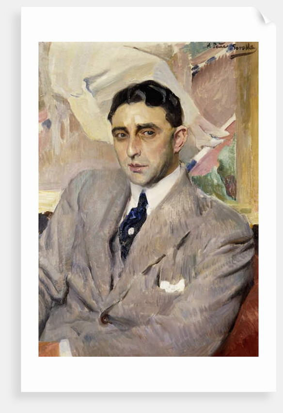Portrait of the Actor, Ramon Pena, half-length, wearing a grey Suit by Joaquin Sorolla y Bastida