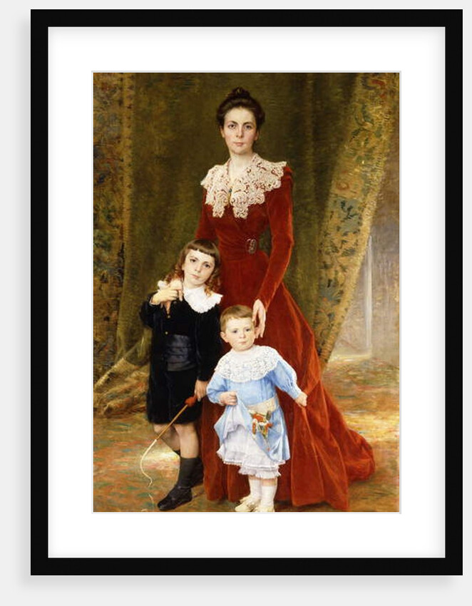 Portrait of a Lady, standing full length, with her Children by Timoleon Marie Lobrichon