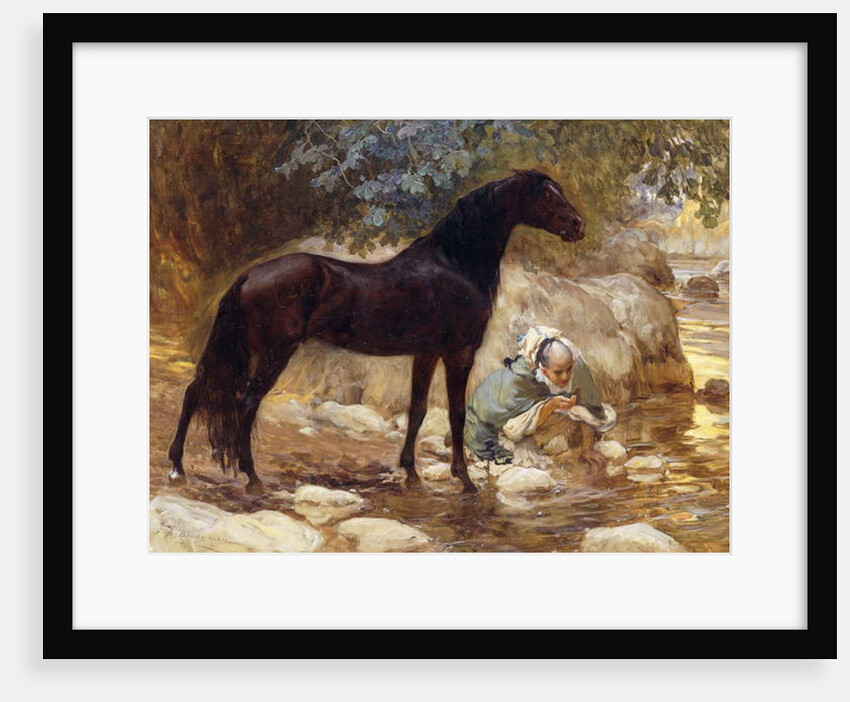 An Arab watering his Horse by a River, c.1890-1900 by Frederick Arthur Bridgman