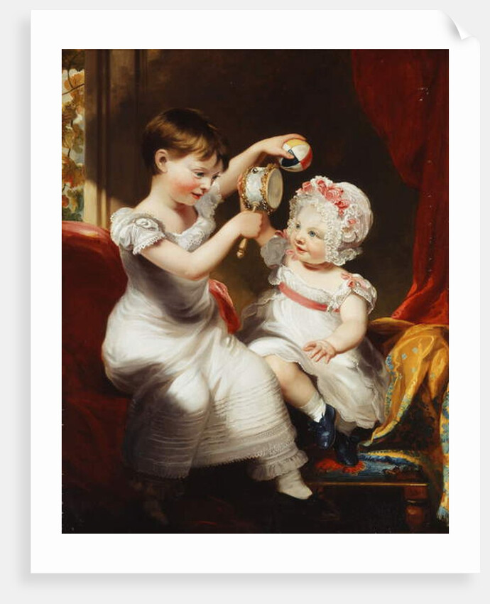 Two Sisters, seated full-length in an Interior, Playing by Thomas Barber