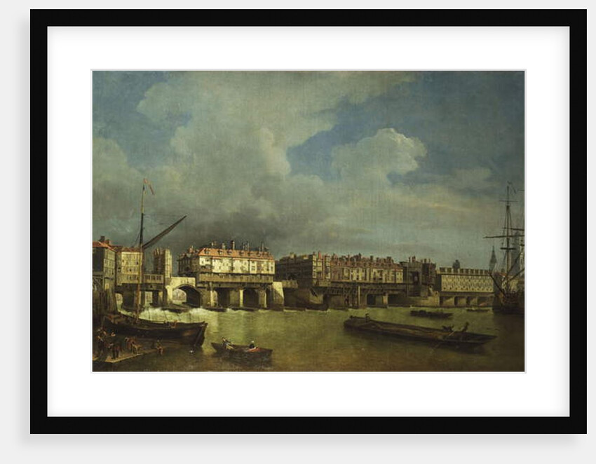 A View of Old London Bridge with Barges on the Thames by Samuel Scott