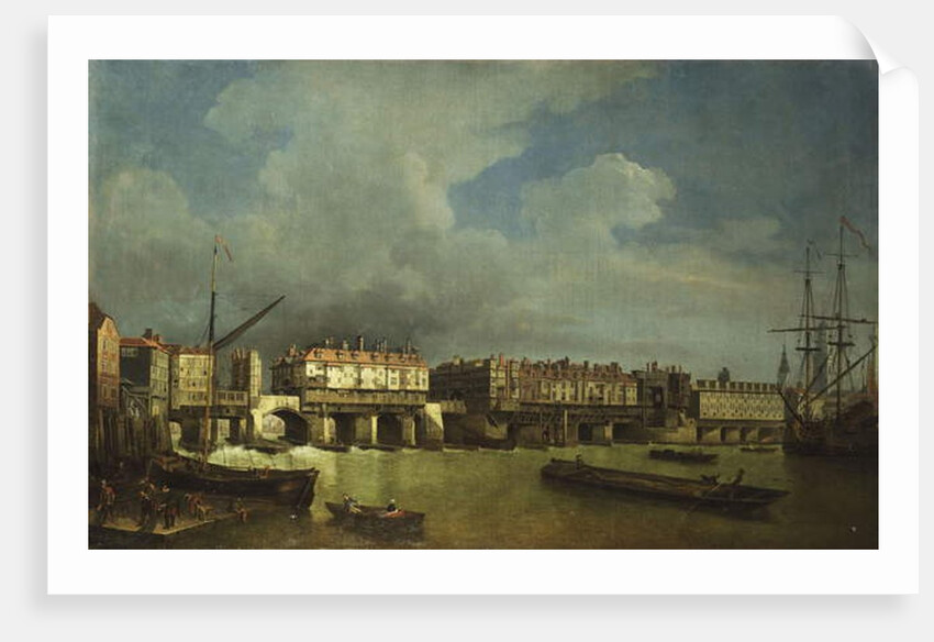 A View of Old London Bridge with Barges on the Thames by Samuel Scott
