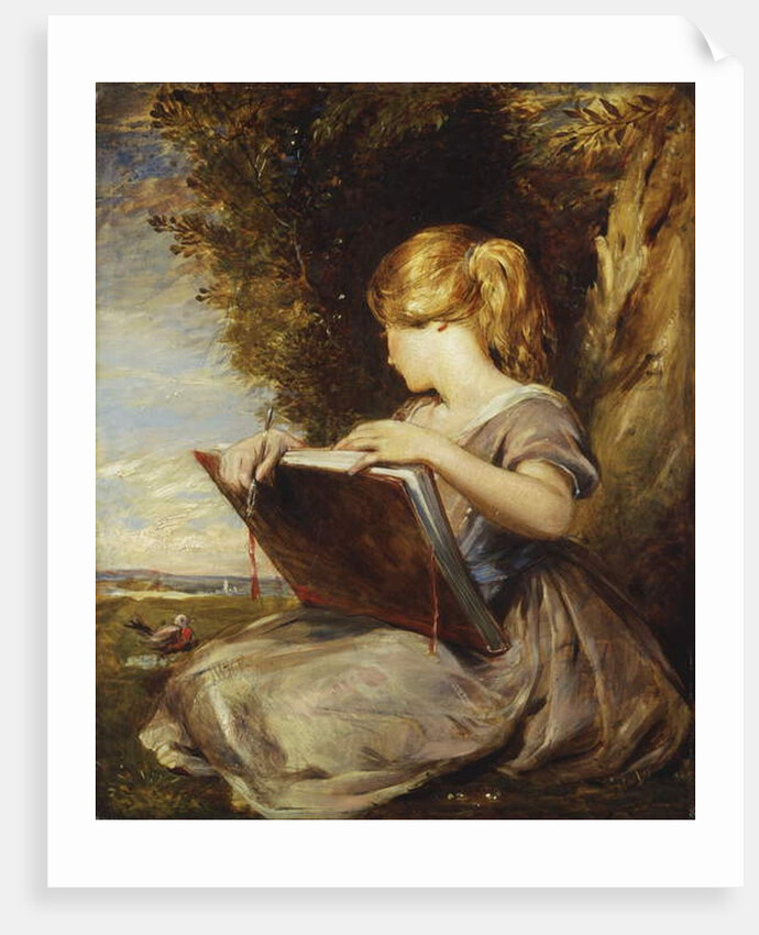 A Young Girl seated under a Tree with a Sketch Book by George Richmond