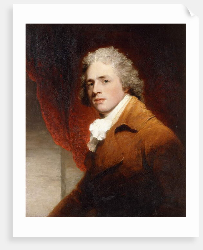 Portrait of a Gentleman, Half-Length, in a Brown and White Stock, a Red Curtain Behind by John Hoppner