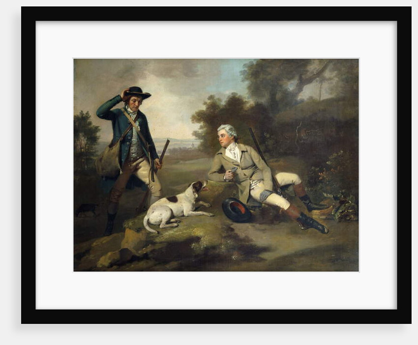 A Gentleman Reclining with a Gun and Dog and his Gamekeeper Standing Nearby, by Henry Walton