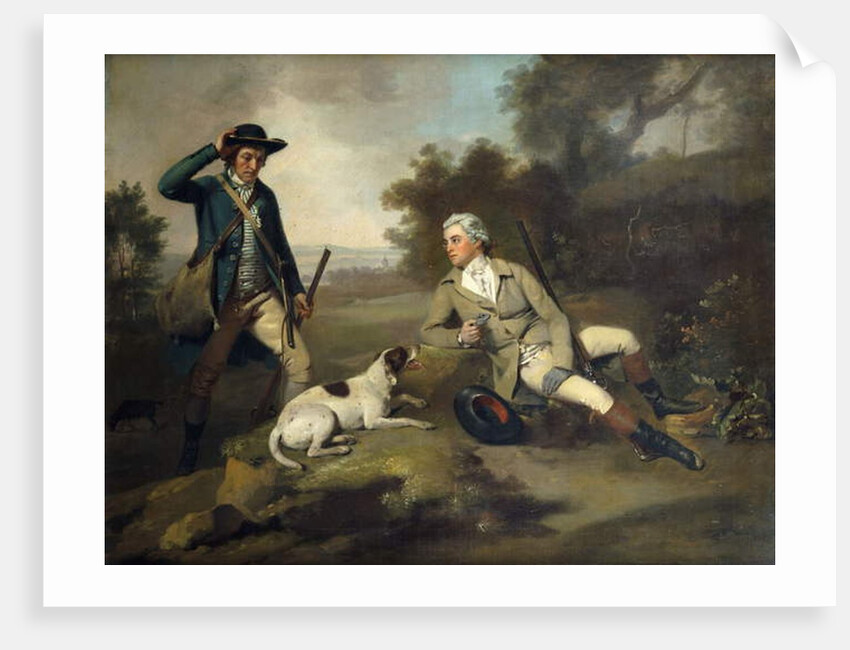 A Gentleman Reclining with a Gun and Dog and his Gamekeeper Standing Nearby, by Henry Walton