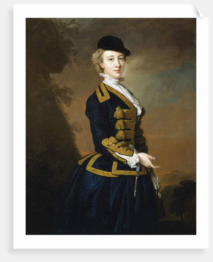Portrait of Nancy Fortescue, Wearing a Dark Blue Riding Habit with Gold Frogging and Cap, by Thomas Hudson