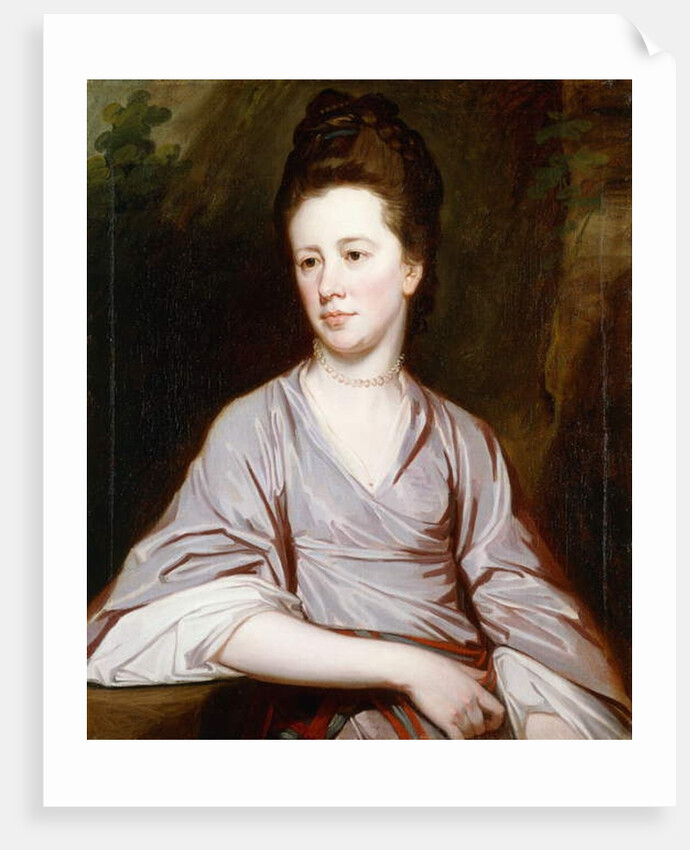 Portrait of Miss Joan Knatchbull, seated half length Wearing a Mauve Dress and a Pearl Necklace by George Romney