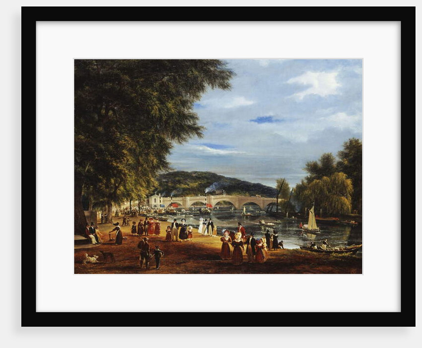 A View of Richmond Bridge with Boats on the River and Figures Promenading by William Turner