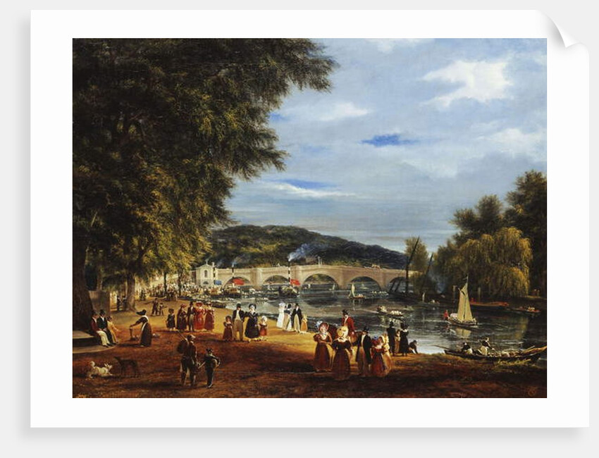 A View of Richmond Bridge with Boats on the River and Figures Promenading by William Turner