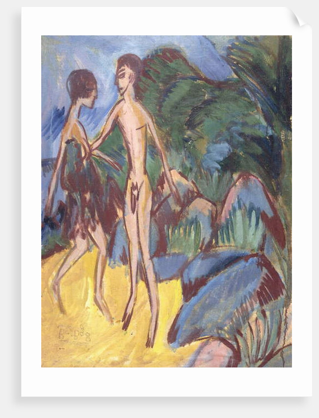 Youth and Naked Girl on Beach; Nackter Jungling und Madchen am Strand, 1913 by Ernst Ludwig Kirchner