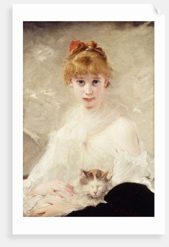 Young Girl with Cat; La Jeune Fille au Chat by Charles Joshua Chaplin