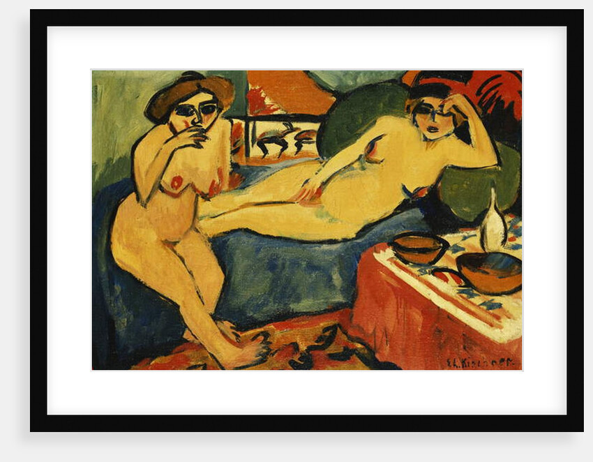 Two Nudes on a Blue Sofa; Zwei Akte auf Blauem Sofa, c.1910-1920 by Ernst Ludwig Kirchner