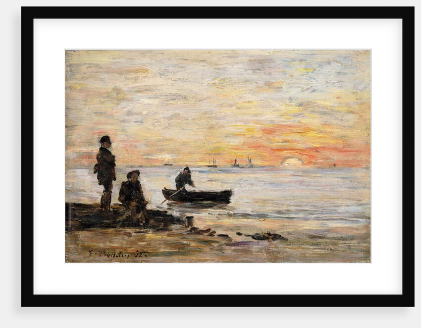Low Tide - Shore and Fishermen at Sunset; Maree Basse - Rivage et Pecheurs au Coucher du Soleil, 1862 by Eugene Louis Boudin