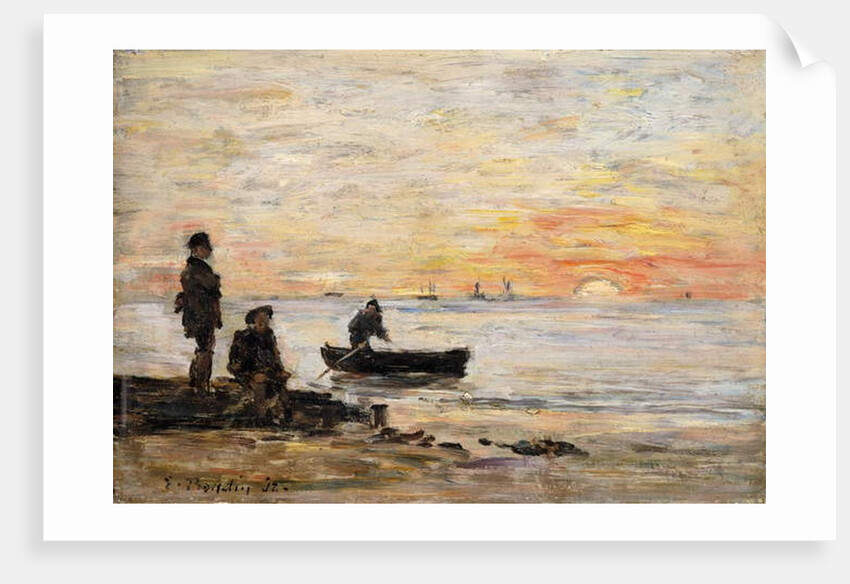 Low Tide - Shore and Fishermen at Sunset; Maree Basse - Rivage et Pecheurs au Coucher du Soleil, 1862 by Eugene Louis Boudin