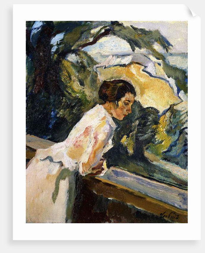 Frieda, the Artist's Wife, Leaning over the Balcony, c.1919-1922 by Leo Putz
