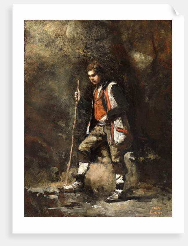 Young Italian boy on the Mountain; Jeune Patre Italien dans le Montagne, c.1845-55 by Jean Baptiste Camille Corot
