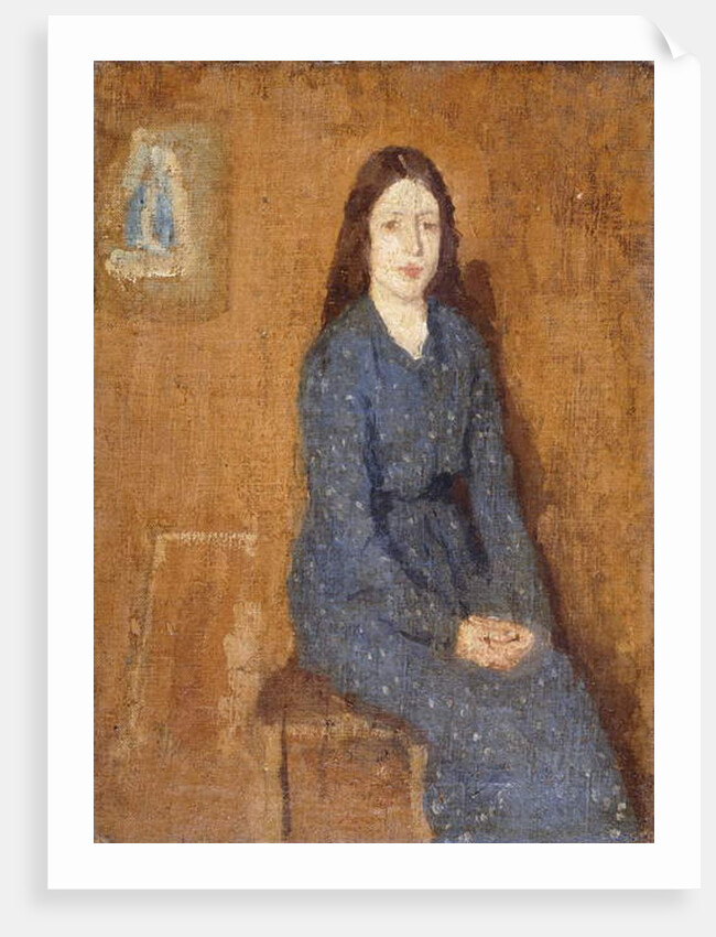 A sitting Girl wearing a Spotted Blue Dress, 1914-15 by Gwen John