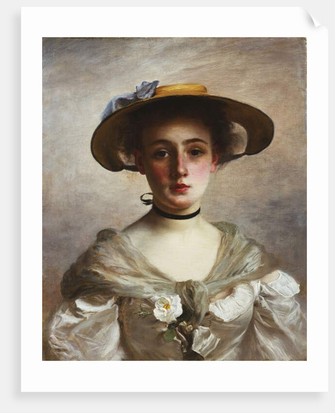 Portrait of a Young Girl in a Straw Hat by Gustave Jacquet
