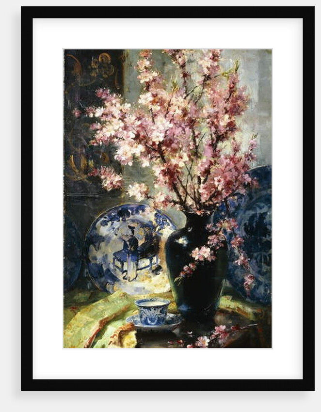 Apple Blossoms and Blue and White Porcelain on a Table by Frans Mortelmans