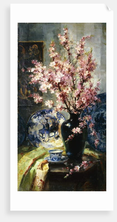 Apple Blossoms and Blue and White Porcelain on a Table by Frans Mortelmans