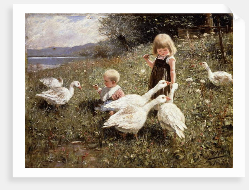 Feeding Geese; Gansefutterung, 1890 by Alexander Koester