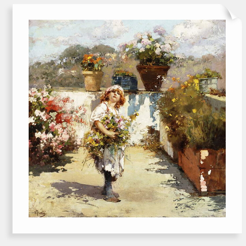 A Young Girl Gathering Flowers in the Sunshine, by Vicenzo Irolli