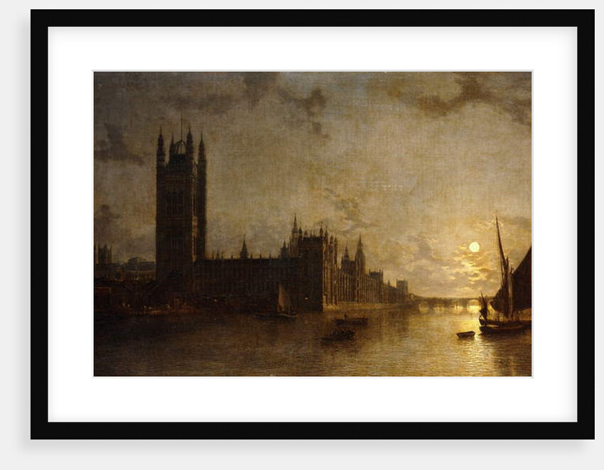 Westminster Abbey, The Houses of Parliament with the Construction of Westminster Bridge, 1859 by Henry Pether