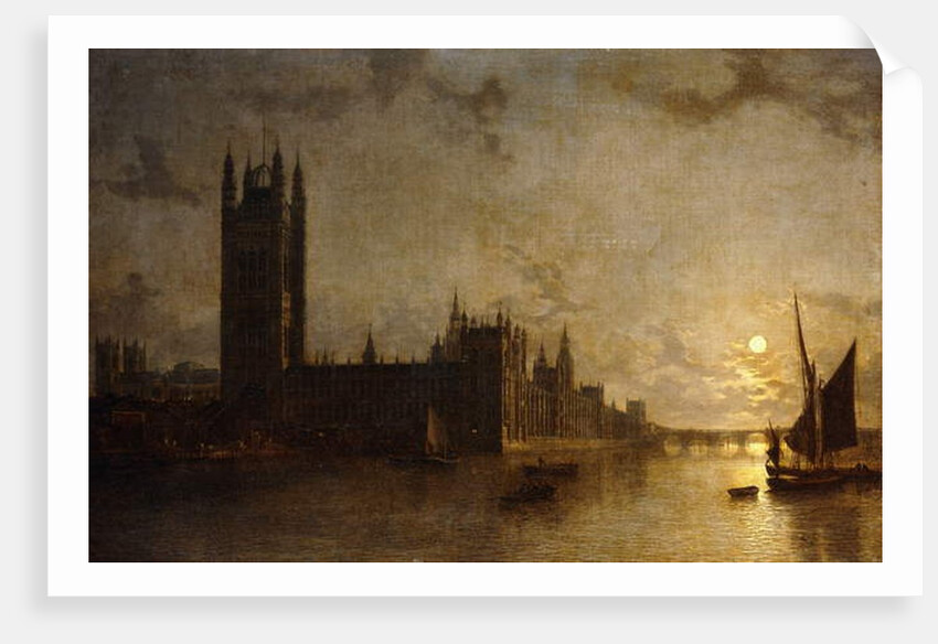 Westminster Abbey, The Houses of Parliament with the Construction of Westminster Bridge, 1859 by Henry Pether