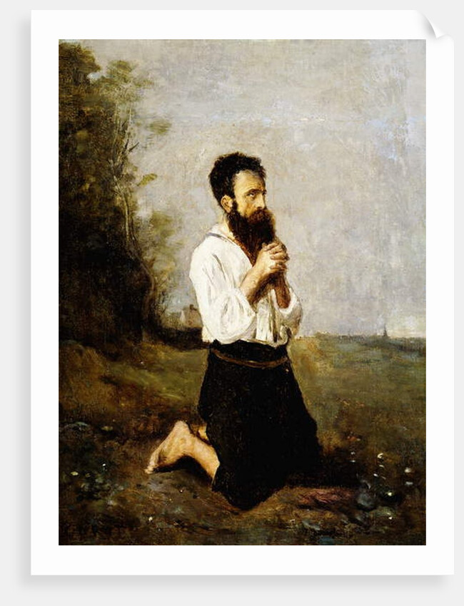 Peasant in Prayer; Paysan en Priere by Jean Baptiste Camille Corot