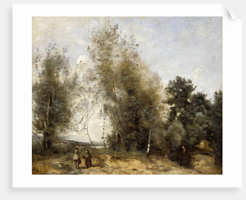 Group Of Trees at the Edge of a Pond with Three Peasants by Jean Baptiste Camille Corot